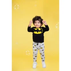 DC Comics Justice League Batman Baby Bodysuit Pullover T-Shirt And Pants 4 Piece Layette Set Newborn To Infant