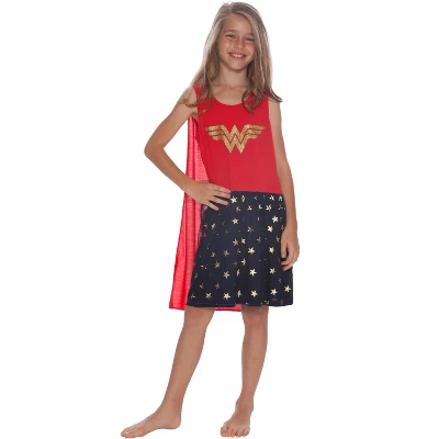 DC Comics Girls' Wonder Woman Glitter Logo Tank Nightgown With Detachable Cape 4 DC Comics Girls' Wonder Woman Glitter Logo Tank Nightgown With Detachable Cape - Image 2