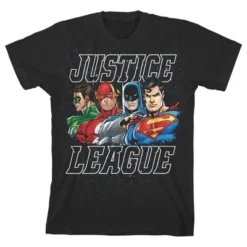 DC COMICS The Justice League Four Superheroes Black Graphic Tee Toddler Boy To Youth Boy -Dc Comics GUEST 19dbba38 b002 4d0e bb26 c8ea2a8e8f19