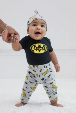 DC Comics Justice League Superman Flash Baby Pants Bodysuit And Hat 3 Piece Outfit Set Newborn To Infant