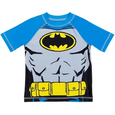 DC Comics Justice League Batman Toddler Boys Rash Guard And Swim Trunks Outfit Set 3 DC Comics Justice League Batman Toddler Boys Rash Guard And Swim Trunks Outfit Set