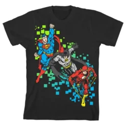 DC COMICS Justice League Superhero Trio Busting Blocks Black T-shirt Toddler Boy To Youth Boy -Dc Comics GUEST 5c22264d 2505 4e2c ad6d dda78df5be75