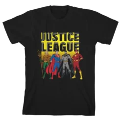 DC COMICS Standing Superheroes Justice League Black T-Shirt Toddler Boy To Youth Boy -Dc Comics GUEST 622be04a 126d 4e2b 9948 1a309f222b79