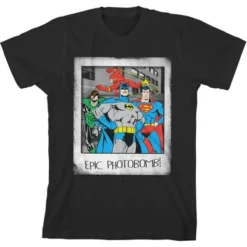 DC COMICS The Justice League "Epic Photobomb" Black Graphic Tee Toddler Boy To Youth Boy -Dc Comics GUEST 8a3959b9 7fa4 4ab5 b111 6d2d53958e6c