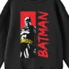 DC COMICS Batman Red Name And Character Youth Black Crew Neck Sweatshirt