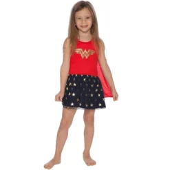 DC Comics Girls' Wonder Woman Glitter Logo Tank Nightgown With Detachable Cape