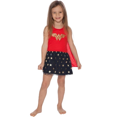 DC Comics Girls' Wonder Woman Glitter Logo Tank Nightgown With Detachable Cape 3 DC Comics Girls' Wonder Woman Glitter Logo Tank Nightgown With Detachable Cape