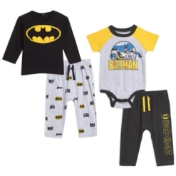 DC Comics Justice League Batman Baby Bodysuit Pullover T-Shirt And Pants 4 Piece Layette Set Newborn To Infant -Dc Comics GUEST a33f56b9 f944 4b13 9517 0a32cfbae77a