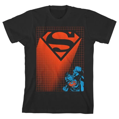 DC COMICS Superman Orange Logo Grid Lines Black T-shirt Toddler Boy To Youth Boy 3 DC COMICS Superman Orange Logo Grid Lines Black T-shirt Toddler Boy To Youth Boy