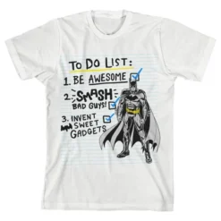 DC COMICS Batman Superhero To-Do List White T-shirt Toddler Boy To Youth Boy