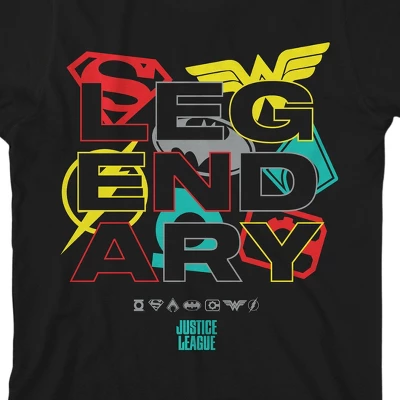 DC COMICS Bioworld The Justice League Legendary Hero Logos Black Graphic Tee Toddler Boy To Youth Boy 3 DC COMICS Bioworld The Justice League Legendary Hero Logos Black Graphic Tee Toddler Boy To Youth Boy