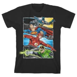 DC COMICS Justice League Four Superheroes Black T-shirt Toddler Boy To Youth Boy -Dc Comics GUEST bec79144 2174 42b3 8275 6d71aa069a0d