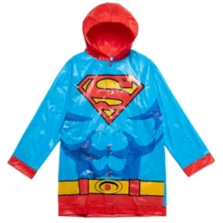 DC Comics Justice League Superman Batman Waterproof Rain Jacket Cape And Umbrella 3 Piece Outfit Set Toddler To Little Kid