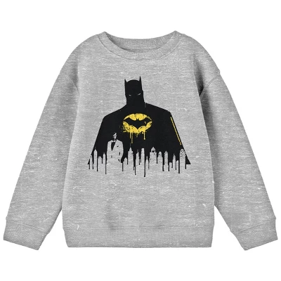 DC COMICS Batman Bruce Wayne Silhouette Youth Heather Gray Crew Neck Sweatshirt 4 DC COMICS Batman Bruce Wayne Silhouette Youth Heather Gray Crew Neck Sweatshirt - Image 2