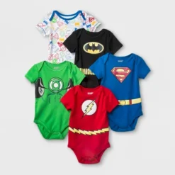Baby Boys' 5pk DC Comics Justice League Bodysuit - Blue/Red