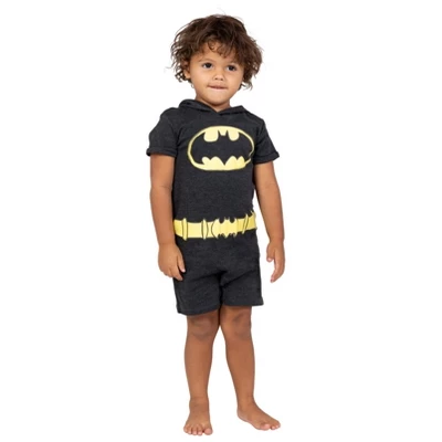 DC Comics Justice League Batman Costume Short Sleeve Romper Black 4 DC Comics Justice League Batman Costume Short Sleeve Romper Black - Image 2