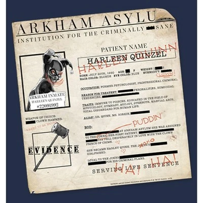 DC COMICS Men's Batman Harley Quinn Arkham Asylum Form T-Shirt 3 DC COMICS Men's Batman Harley Quinn Arkham Asylum Form T-Shirt