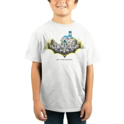DC COMICS Batman Gotham City Bat 80th Anniversary White T-shirt Toddler Boy To Youth Boy