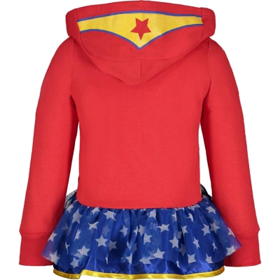 DC Comics Justice League Wonder Woman Little Girls Zip Up Costume Hoodie Red 7-8 4 DC Comics Justice League Wonder Woman Little Girls Zip Up Costume Hoodie Red 7-8 - Image 2