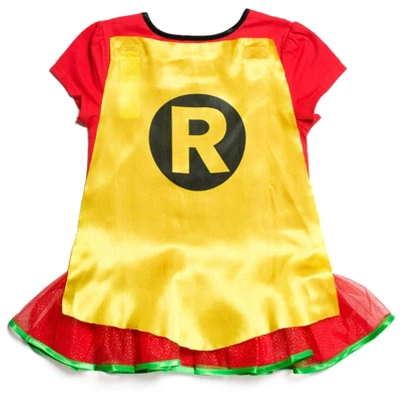 DC Comics Robin Girls Cosplay T-Shirt Dress Leggings And Cape 3 Piece Little Kid To Big Kid 6 DC Comics Robin Girls Cosplay T-Shirt Dress Leggings And Cape 3 Piece Little Kid To Big Kid - Image 4